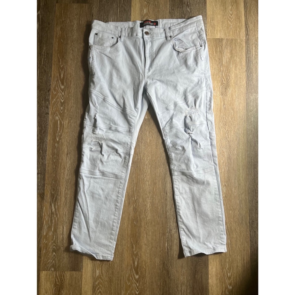 Copper Rivet‎ Mens Moto Distressed Jeans Light Wash Blue 42x32 Biker Streetwear